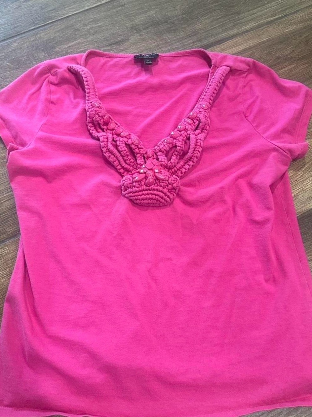 Talbots sz small Hot Pink decorative Crewneck Top